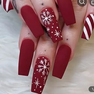 Holiday Season Red Snowflake Press on Nails NIB